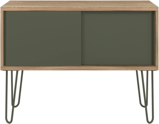 MultiRange Sideboard, Nussbaum, Schiebetüren aus Stahl, 4 Stahlfüße, Maße: H 752 x B 1000 x T 450 mm, Farbe: nussbaum/olivgrün