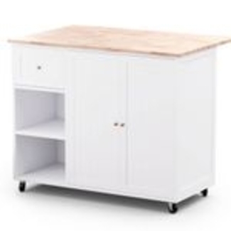 Blumfeldt Servierwagen – Küchenwagen mit Rollen, Ausziehbare Arbeitsplatte, 1 Schublade & 2 Türen, Viel Stauraum, Hostessenwagen mit Bremsen, Zeitloses Design, 106,5x49,5x89 cm