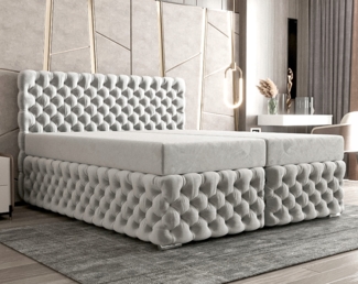 AX LIVING Follonica 140x200 Boxspringbett hellgrau mit Bettkasten Samt