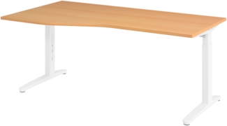bümö Schreibtisch höhenverstellbar 180x100 cm in Buche, Metallgestell in weiß - Bürotisch groß, höhenverstellbarer Büroschreibtisch, Computertisch & PC Tisch Büro, X18-6-WW