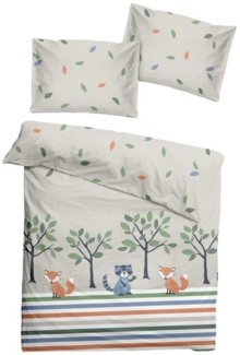 soma Babybettwäsche Renforcé Baby Wende Bettwäsche 100x135 cm Waldtiere Blätter beige bunt, Renforcé, 2 teilig, Babybettwäsche Tiere Baumwolle warme winter weihnachtsbettwäsche