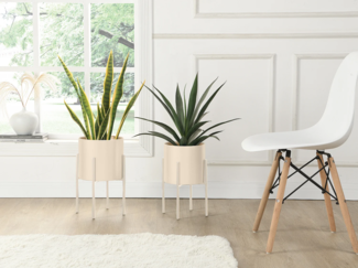 Vente-unique - 2er-Set - Übertöpfe mit Gestell - Metall - 25 x 39 & 23 x 35,5 - Beige - EDMEE