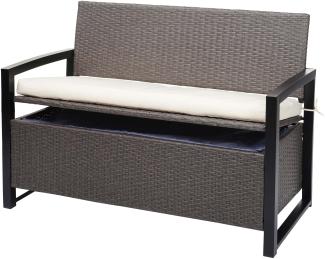 Poly-Rattan 2er Sitzbank HWC-F39, Gartenbank Truhenbank, Staufach Aufbewahrung Sitzkissen ~ grau-meliert, Kissen creme