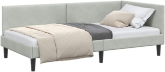 vidaXL Eckbettgestell Hellgrau 90 cm x 190 cm Polyester und Sperrholz 42016216