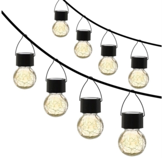 MARELIDA LED Solarleuchte LED Solar Hängeleuchte CRACKLE Bruchglas-Optik Kugelleuchte H: 9cm 8St, LED Classic, warmweiß (2100K bis 3000K)