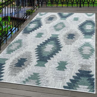 Carpettex Outdoorteppich Berber-Design, Läufer, Höhe: 10 mm, Outdoor Teppich Blau 3D Boho Design für Küchen Balkon Terrasse Garten