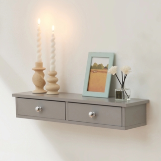 Wandregal Geeste 60x15x10 cm mit 2 Schubladen Hellgrau [en. casa]