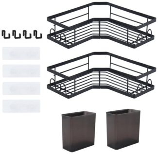 MODFU Duschablage 2er Set L-förmiges Duschregal Ecke Duschkorb Badregal, Wandmontiertes Duschregale mit 4 Haken und 2 Zahnpasta Halter 2-tlg, für Badezimmer Küche Balkon Toilette Dusche Organizer Ablage