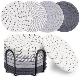 BlingBin Getränkeuntersetzer 8 Stk Untersetzer Getränke, Glasuntersetzer Rund für Gläser mit Halter, Zubehör für Getränke Tassen Glas Coasters, 1er Set, 8-tlg, rutschfest Tassenuntersetzer Abwaschbar Verschleißfest Tasse Matten