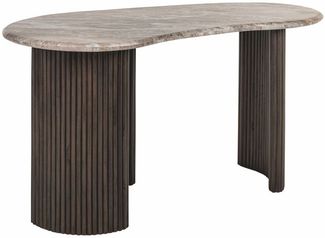 Casa Padrino Luxus Schreibtisch mit Marmorplatte Beige / Dunkelbraun 150 cm - Büro Möbel