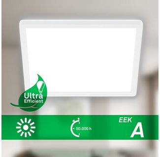 BRILONER - LED Deckenleuchte Effizienzklasse A, ca. 50.000 Std. Licht, 11W bei 2400lm, LED-Panel flach, helle energiesparende Deckenlampe Wohnzimmer, Küchenlampe, Wohnzimmerlampe, 29x3 cm, Weiß