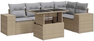 vidaXL 6-tlg. Garten-Sofagarnitur mit Kissen Beige Poly Rattan 3326800