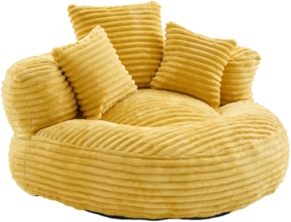 LVHOM XXL Sitzsack Cord mit 3 Kissen, Lazy Sofa Kuschelig & Atmungsaktiv, Memory Foam Split, 108x108x52cm