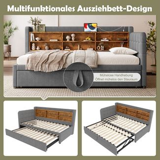 REDOM Schlafsofa Funktionsbett, mit Ausziehbett 180x200 cm, USB & Typ-C-Anschlüssen, Stauraumfächern 90x200 & 180x200 cm, ohne Matratze