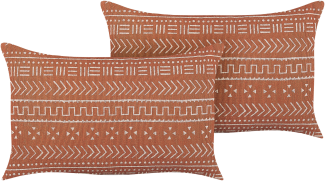 Kissen 2er Set ORLAYA Baumwolle 55 x 35 cm Geometrisches Muster Blockdruck Orange