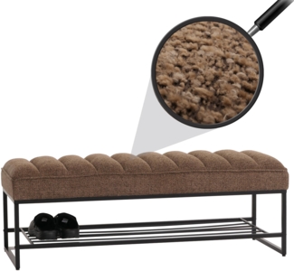 Sitzbank HWC-N68 mit Schuhablage, Bank Polsterbank Garderobenbank Schuhregal, Stoff Chenille Metall 130cm ~ coffee