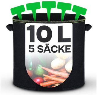 Praknu Pflanzkübel Pflanzsack 10L - 5STK aus Vliesstoff mit Schilder zum Beschriften (5er Set, 5 St)