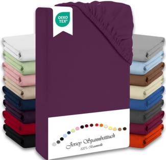 Jersey Spannbettlaken Spannbettuch 90-100x190-200cm 100% Baumwolle Aubergine