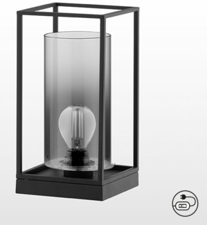 Fischer & Honsel 50622 Tischleuchte Samu sandschwarz Glas rauchfarben zu klar