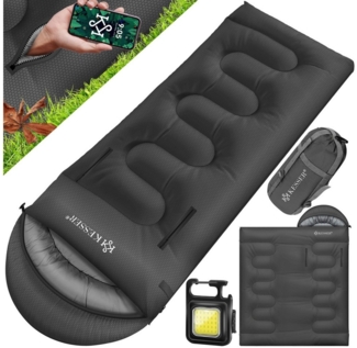 KESSER® Schlafsack Outdoor | Deckenschlafsack 3-4 Jahreszeiten | Camping-Sleeping-Bag für Erwachsene & Kinder | Leicht Tragbar Warm & Wasserabweisend inkl. Campinglampe & Seitentasche Anthrazit, 220 x 83 cm