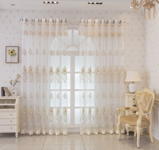 BYSURE Gardine (2 St), Ösen, halbtransparent, Stickerei Vorhänge aus weißem Tüll