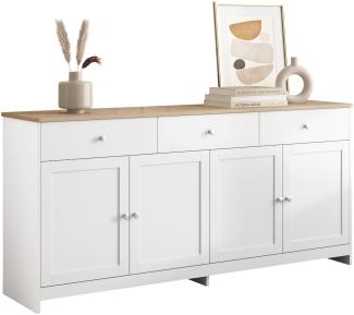 Merax Kommode Aufbewahrungsschrank mit drei Schubladen und vier Klappen, Sideboard im Landhausstil, Breite 160cm