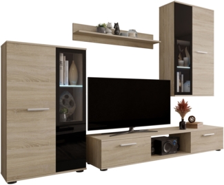 Wohnwand Salsa, mit blauer LED Beleuchtung, Farbe: Sonoma Eiche