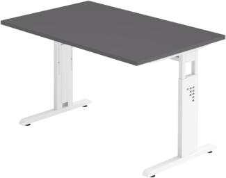 bümö höhenverstellbarer Schreibtisch O-Serie 120x80 cm in Graphit, Gestell in weiß - PC Tisch klein für's Büro manuell höhenverstellbar, Computertisch verstellbar, OS-12-G-W