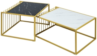 COSTWAY Beistelltisch (2-St, 2 Stücke), Marmor, Metallstruktur