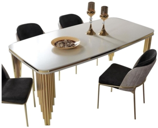 JVmoebel Esstisch Esszimmertisch Essecke Esszimmermöbel Holz Gold Weiß modern (1-St, 1x nur Esstisch ohne Stühle), Made in Europa