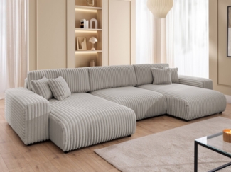S-Style Möbel Wohnlandschaft Mollis mit Schlaffunktion und Bettkasten aus Plüschcord
