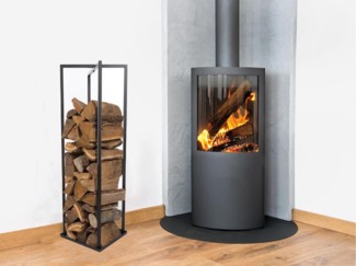 Kaminholzregal für innnen, Stahl Schwarz - Höhe 118cm Breite 34cm
