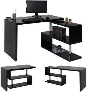 Design Eckschreibtisch drehbar, schwarz Hochglanz, 76 x 60 x 120 cm