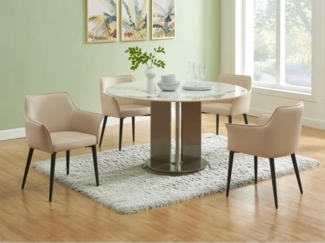 Vente-unique - Stuhl mit Armlehnen 2er-Set - Kunstleder & schwarzes Metall - Beige - MIALOV