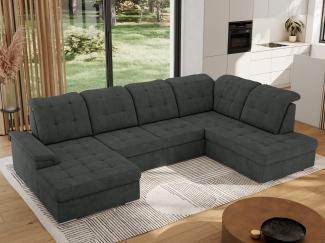 Ecksofa, Wohnzimmer U Couch, Polstersofa mit Bettkasten - MADRITO U - Dunkelgrau Struktur - Rechts