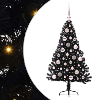 vidaXL Künstlicher vorbeleuchteter Weihnachtsbaum Schwarz 120 cm PVC 3397117