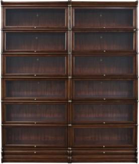 Casa Padrino Luxus Mahagoni Bücherschrank mit 12 Glastüren und 2 Schubladen Dunkelbraun 172 x 31 x H. 211 cm - Luxus Büromöbel