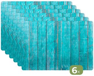 MuchoWow Platzset Holzstruktur mit türkisfarbenem Anstrich, (6-St), Platzsets, Tischset, Abwaschbar, Tischsets, Platzdeckchen