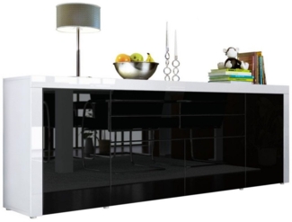 Vladon Sideboard La Paz V2 (Kommode mit 2 Türen, 2 Schubkästen und 2 Klappen, Korpus Weiß matt), Front Schwarz Hochglanz & Weiß Hochglanz (200 x 72 x 35 cm)