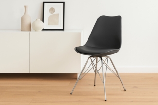 Esszimmerstuhl Schalenstuhl schwarz matt Füße aus Chrom LEKUES 76503996