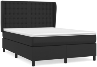 Boxspringbett mit Matratze, Chesterfield, Kopfteil hoch/breit und Abrundungen, Schwarz 140x200 cm Kunstleder