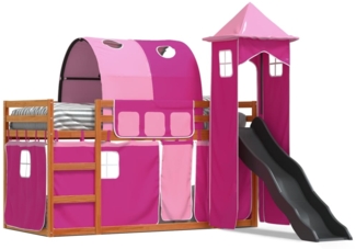 vidaXL Etagenbett mit Rutsche und Gardinen Rosa 90x200 cm 3284169