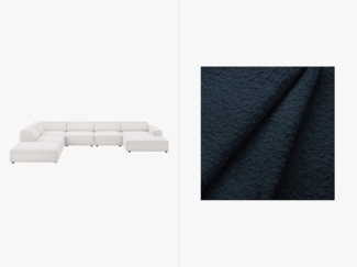 Micadoni Panorama-Ecksofa Jodie 7-Sitzer Links Boucle Baloo Dunkelblau