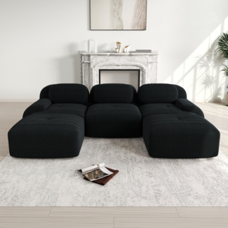 U-Sofa, Modulares aus Premium-Cordstoff ohne Montage rutschfest und haustierfreundlich extra-breite Armlehnen 32D hochelastische Polsterung für Wohnzimmer Schlafzimmer und Büro, Cordstoff, Black