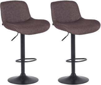 CLP 2er Set Barhocker Solon Schwarz höhenverstellbar und drehbar mit Rückenlehne,dunkelbraun Stoff