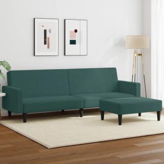 Schlafsofa 2-Sitzer mit Fußhocker Dunkelgrün Samt (Farbe: Grün)