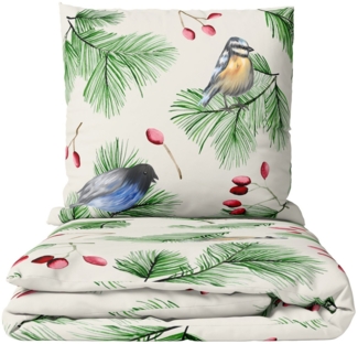 Leonado Vicenti Bettwäsche 135x200 cm warm und kuschelig, Fleece, 4 teilig, besonders flauschig, Beige und Grün