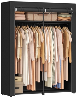 Stoffschrank mit 2 Kleiderstangen, Stoff, Metall, Kunststoff, Schwarz, 140 x 43 x 174 cm