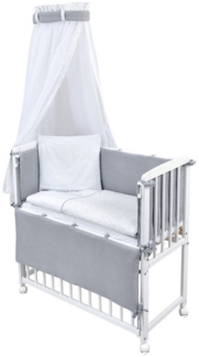 Baby-Delux Beistellbett Babybett Waffelpique Sternchen Grau, Stillbett 90x40 weiß höhenverstellbar, Matratze inkl. komplett Set