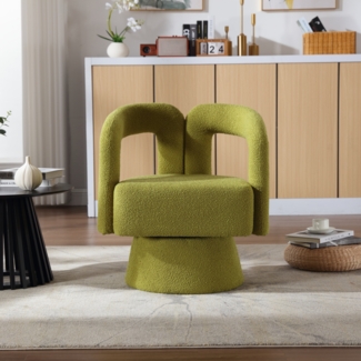 360 Grad drehbarer Kuschelfass-Akzentstuhl in Olivgrün – Bequemer Boucle-Sessel für Wohnzimmer, Schlafzimmer und Büro